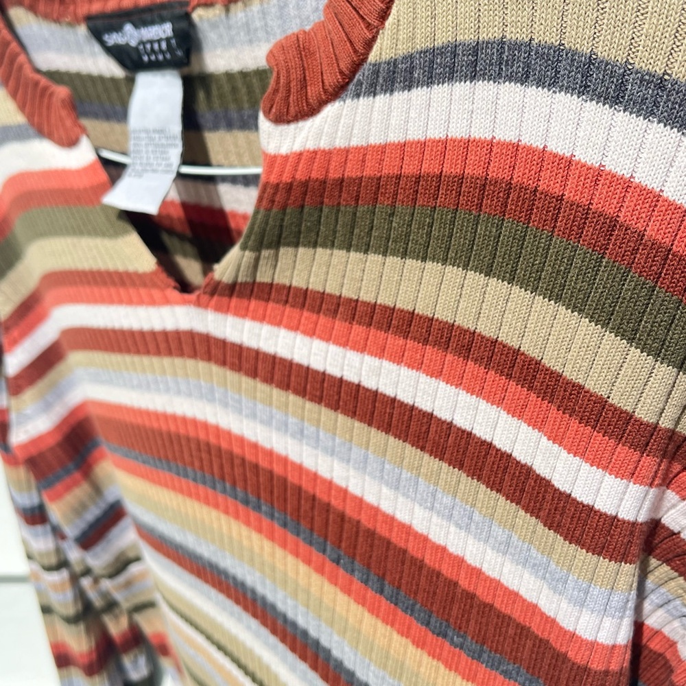 v cut striped sweater shirt 1x fall colors sag harbor - Picture 4 of 4